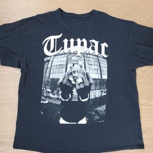 Tupac Shakur Double Middle Finger Giving The Bird Mens XXL Black Graphic T-Shirt